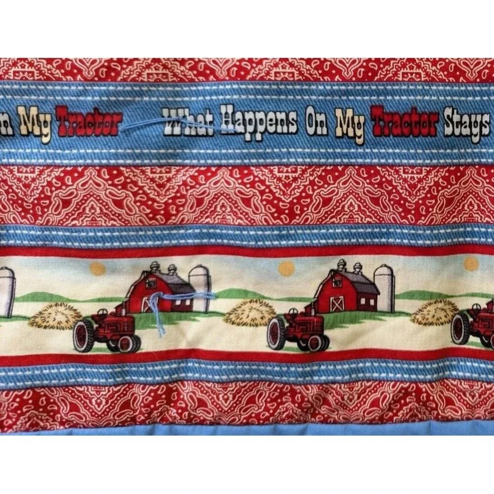 Handmade Farmall Tractor Farm Boy Fabric Quilt Blanket What Happens On My Red IH